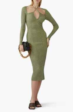NWT Jonathan Simkhai Elijah Lace Up Bodycon Midi Dress Size Medium